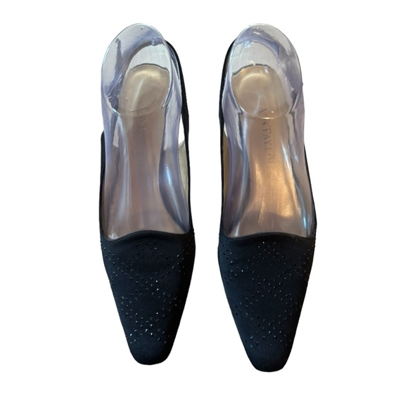 Women’s Ann Taylor Size 7.5 M Black Slingback Heels w Small Rhinestones on Toes - Picture 2 of 10